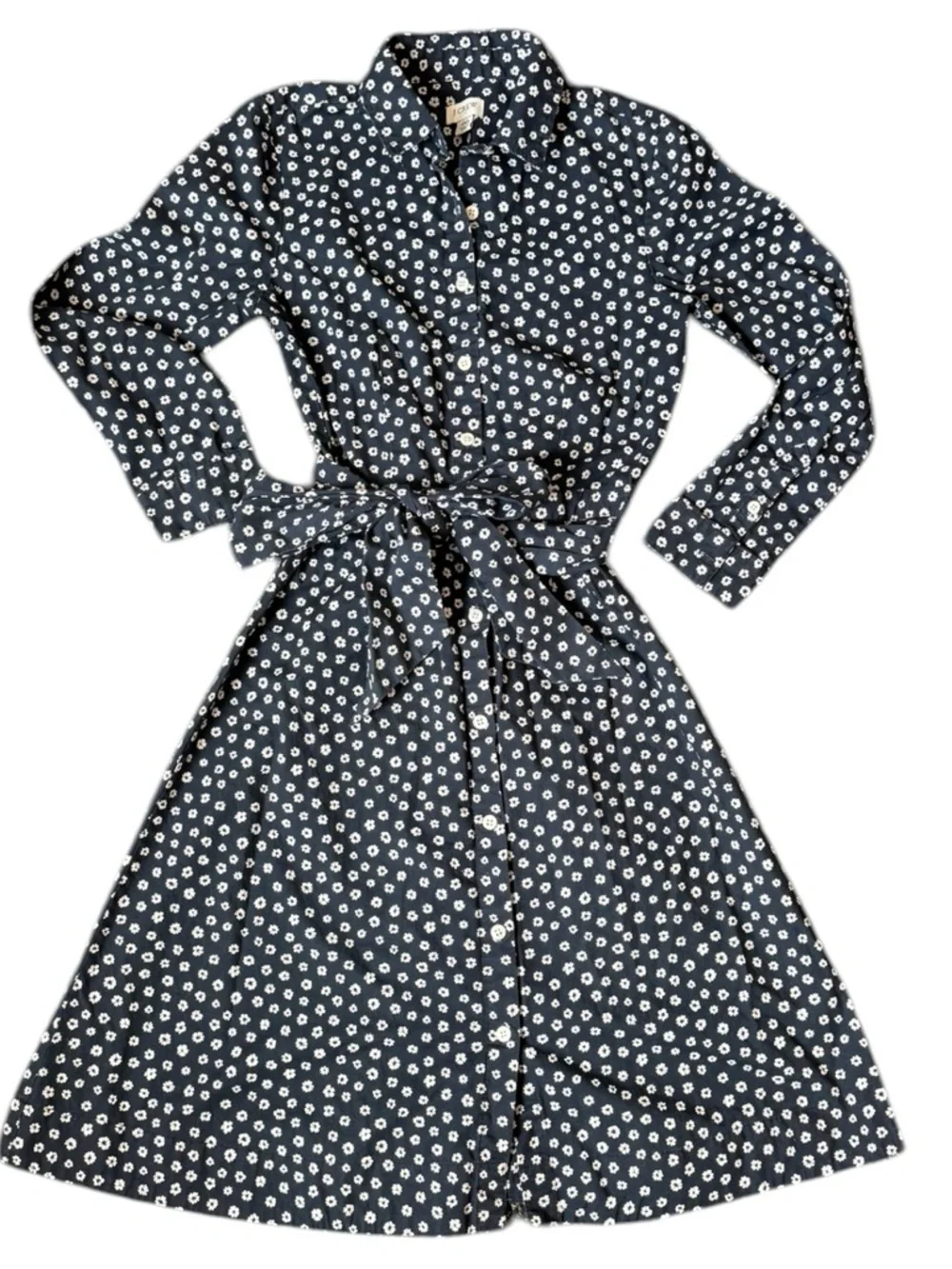 J. Crew Navy Floral Shirt Dress with Belt Women’s Size 00
